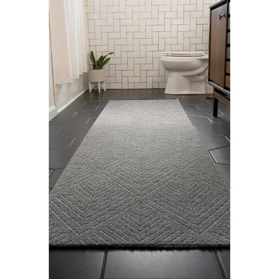 Alma Transitional 2' x 7.7' Light Gray and Stone Grey, Machine Washable Polyester & Cotton Indoor Area Rug