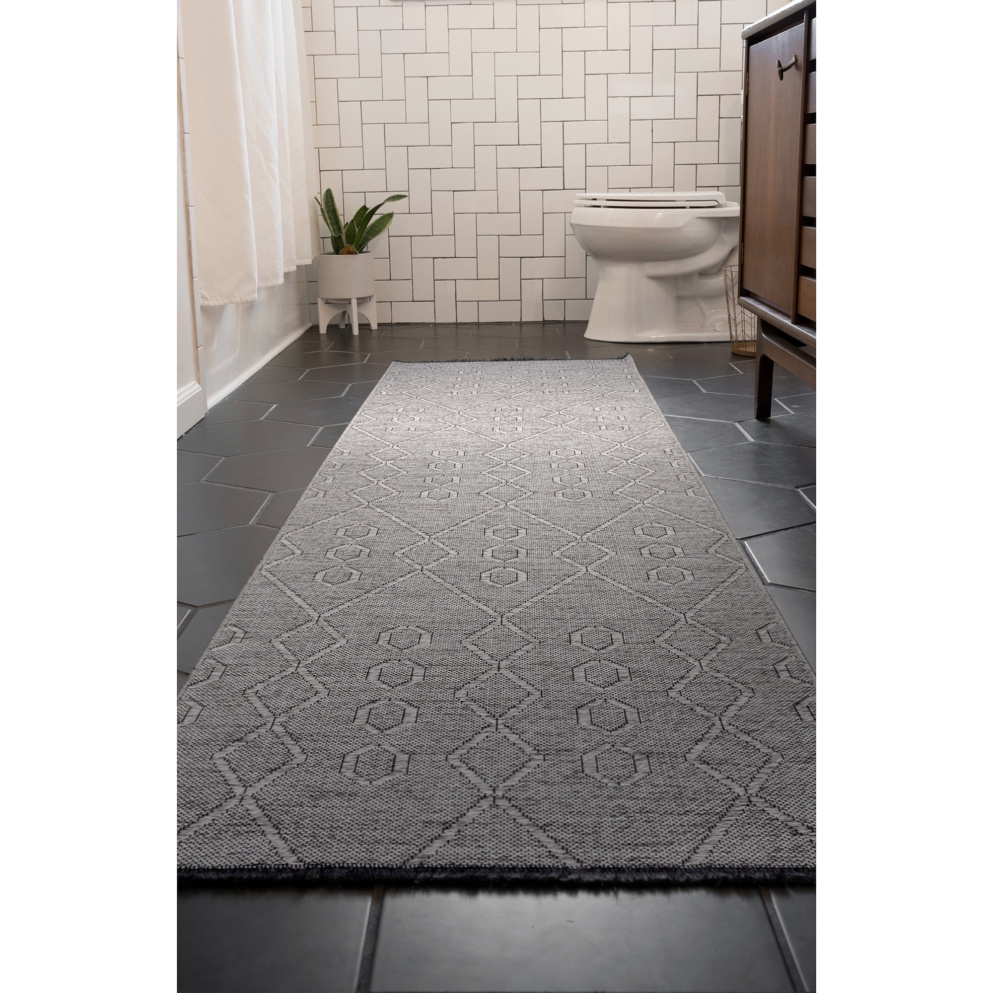 Alma Transitional 2' x 7.7' Light Gray and Stone Grey, Machine Washable Polyester & Cotton Indoor Area Rug