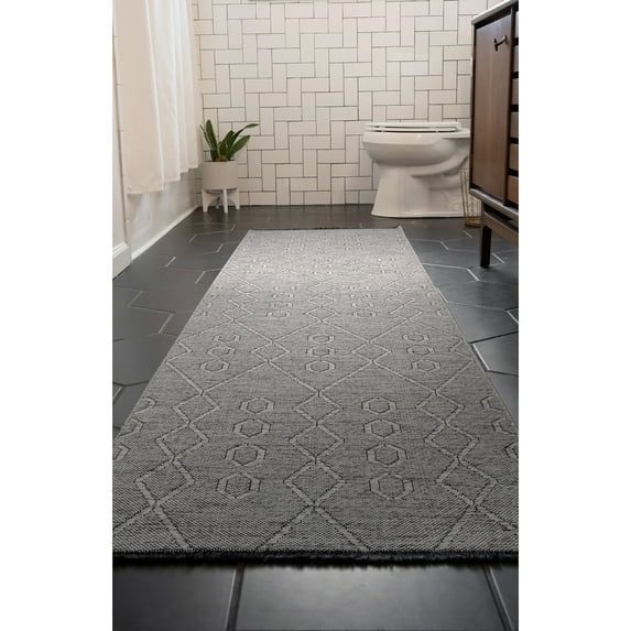 Alma Transitional 2' x 7.7' Light Gray and Stone Grey, Machine Washable Polyester & Cotton Indoor Area Rug