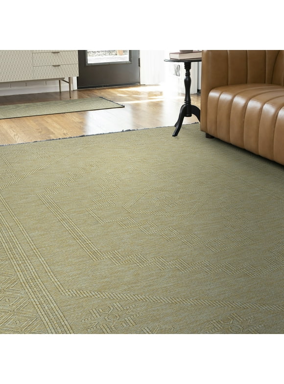 Alma Transitional 5' x 7' Green and Sage Green, Machine Washable Polyester & Cotton Indoor Area Rug