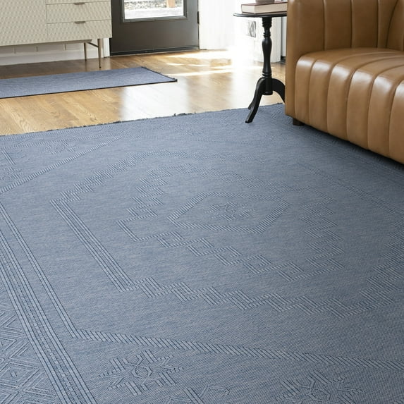 Alma Transitional 8' x 10' Blue and Azure Blue, Machine Washable Polyester & Cotton Indoor Area Rug