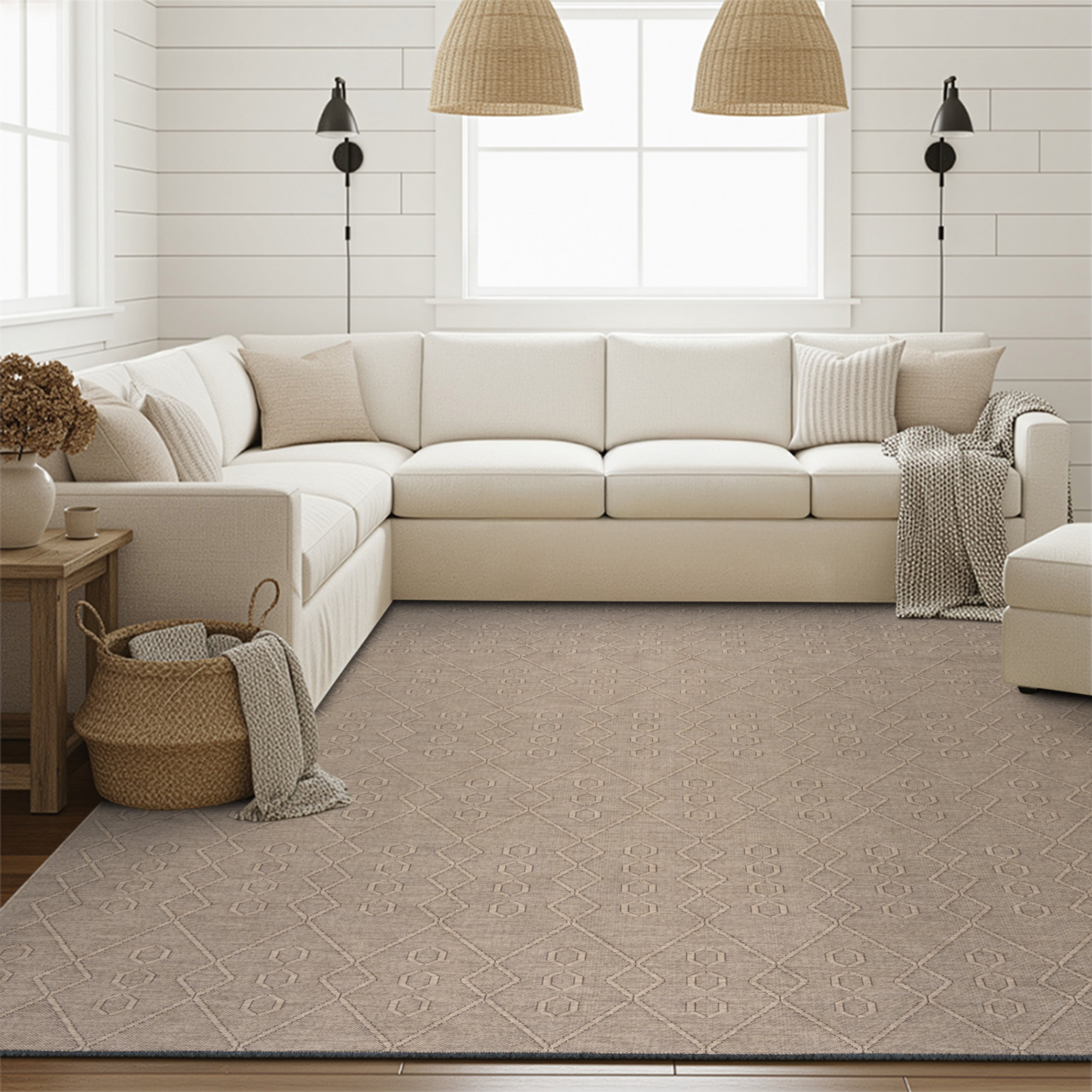 Alma Transitional 8' x 10' Brown and Coffee, Machine Washable Polyester & Cotton Indoor Area Rug