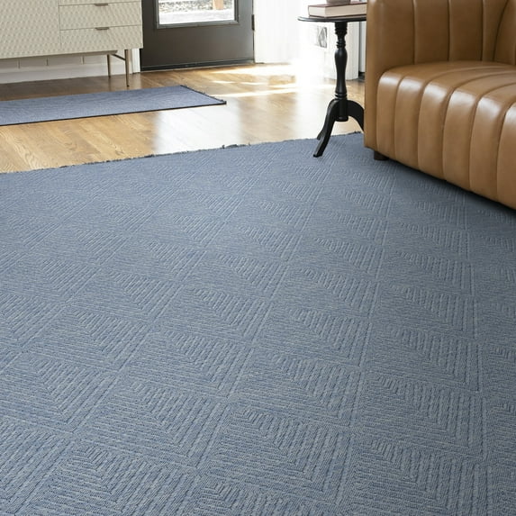 Alma Transitional 9' x 12' Blue and Azure Blue, Machine Washable Polyester & Cotton Indoor Area Rug
