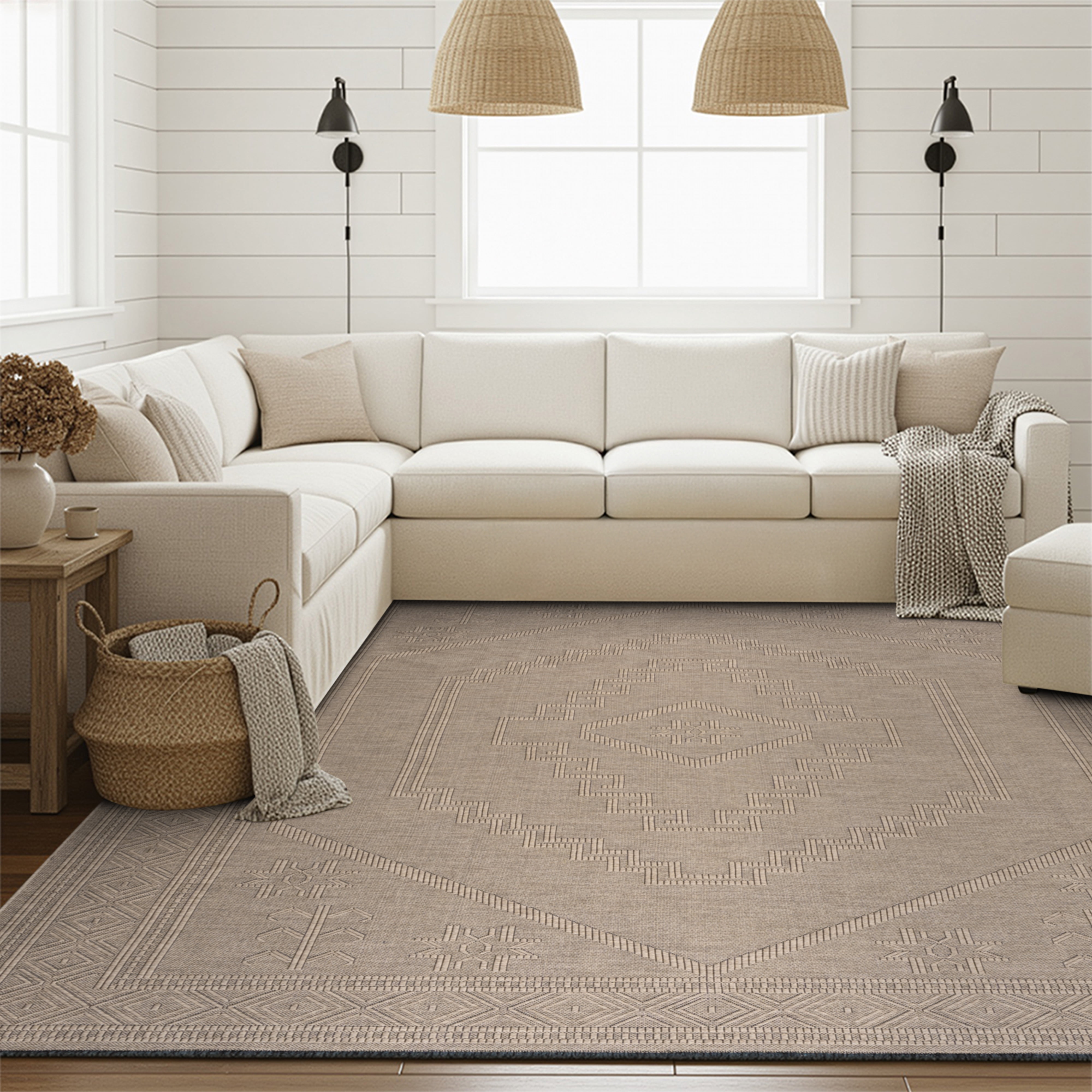 Alma Transitional 9' x 12' Brown and Coffee, Machine Washable Polyester & Cotton Indoor Area Rug