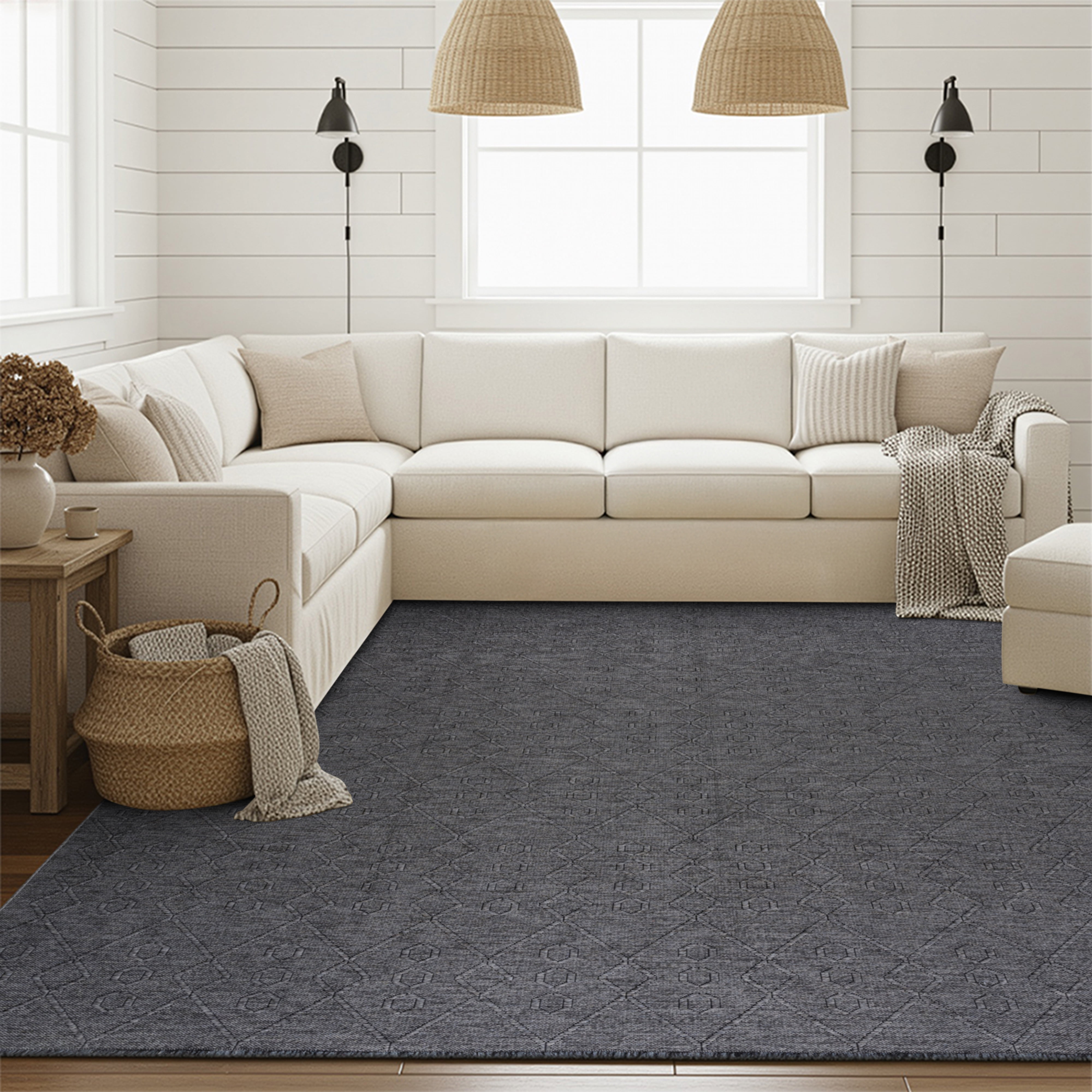 Alma Transitional 9' x 12' Dark Gray and Ash, Machine Washable Polyester & Cotton Indoor Area Rug