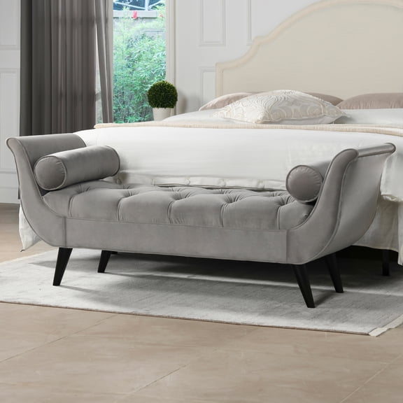 Alma Tufted Flared Arm Entryway Bench, Opal Grey Velvet