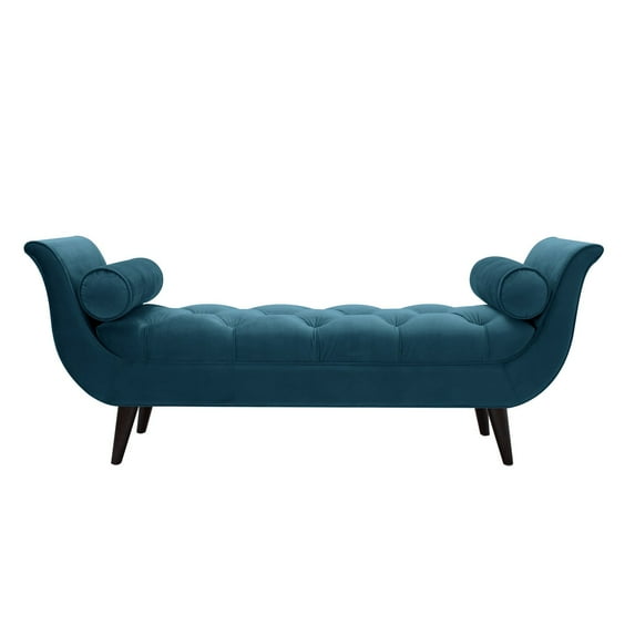 Alma Tufted Flared Arm Entryway Bench Teal Velvet