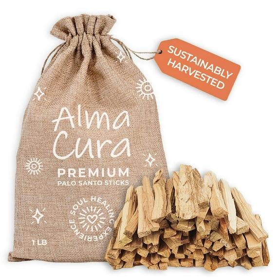 AlmaCura Palo Santo Sticks 1 Pound Bulk Smudging Wholesale High Resine Natural Certified from Peru (NOT Ecuador). Ethically Sustainably Harvested. Protection, Meditation, Relief, Spiritual Cleansing