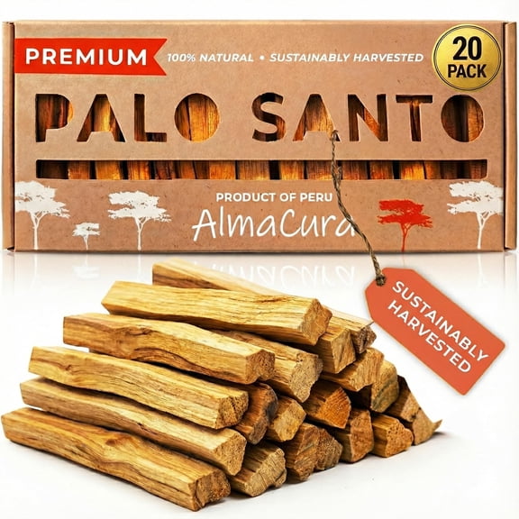 Almacura Palo Santo Premium Sticks (20), Smudging Incense High Resine, Pure Palo Santo Wood Certified from Peru. Ethically Sustainably Harvested. Protection, Meditation, Spiritual Cleansing