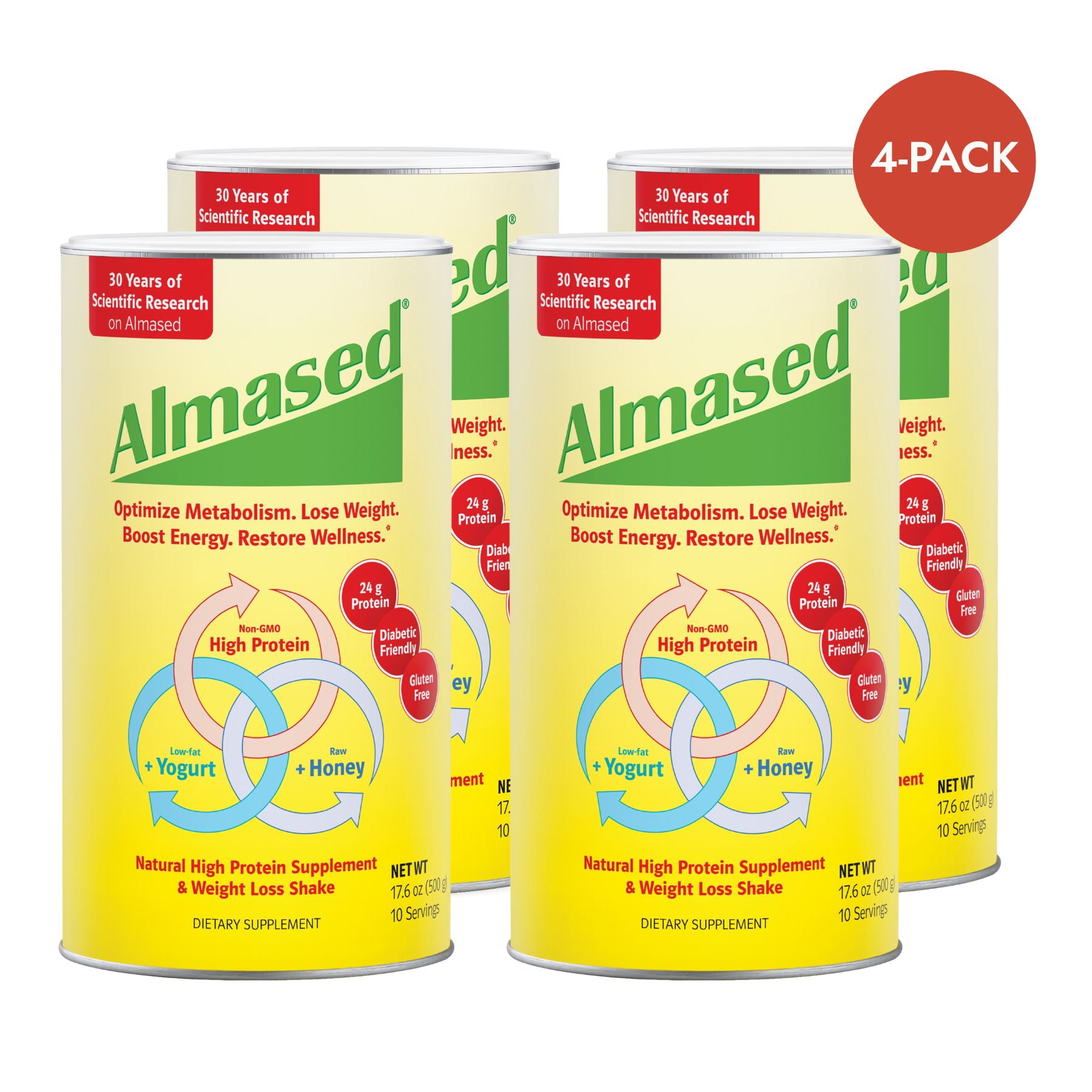 Almased Meal Replacement Shake - Low-Glycemic High Plant Base Protein Powder- Nutritional Weight Health Support Supplement - Original Flavor - 17.6 oz 4 pack