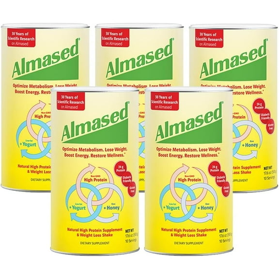 Almased Meal Replacement Shake, Plant-Based Protein Powder for Weight Loss, 17.6 oz, 5 Pack