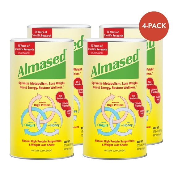 Almased Meal Replacement Shake - Plant Based Protein Powder for Weight Loss - Gluten-free, Non-GMO 17.6 oz 4 Pack