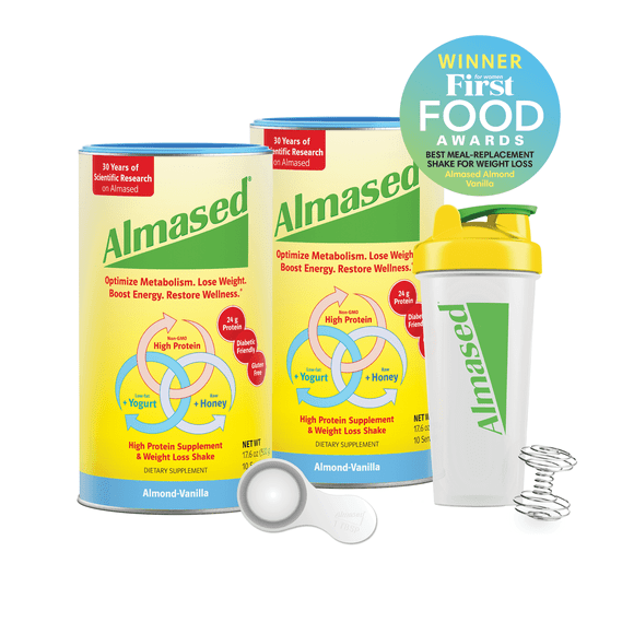 Almased Meal Replacement Shake for Weight Loss Vanilla 2Pack with Shaker Bottle