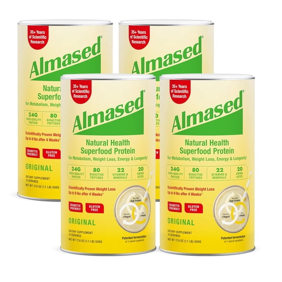 Almased Plant Based Protein Shake Powder - Metabolism and Energy Booster - 17.6 oz, 4-Pack