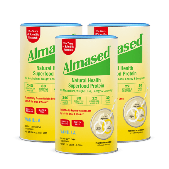 Almased Protein Shake Powder -  Gluten-Free, Non-GMO - Vanilla Flavor - 17.6 oz, 3-Pack