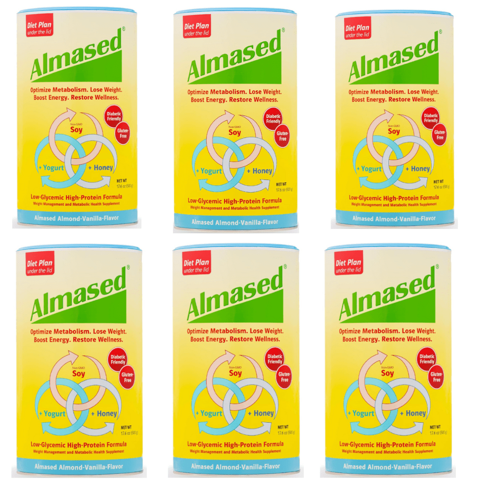 Almased Vanilla Meal Replacement Shake - 6 Pack Low-Glycemic High Plant Base Protein Powder- Nutritional Weight Health Support Supplement - Vanilla Flavor - 17.6 oz (6.6 Pound)