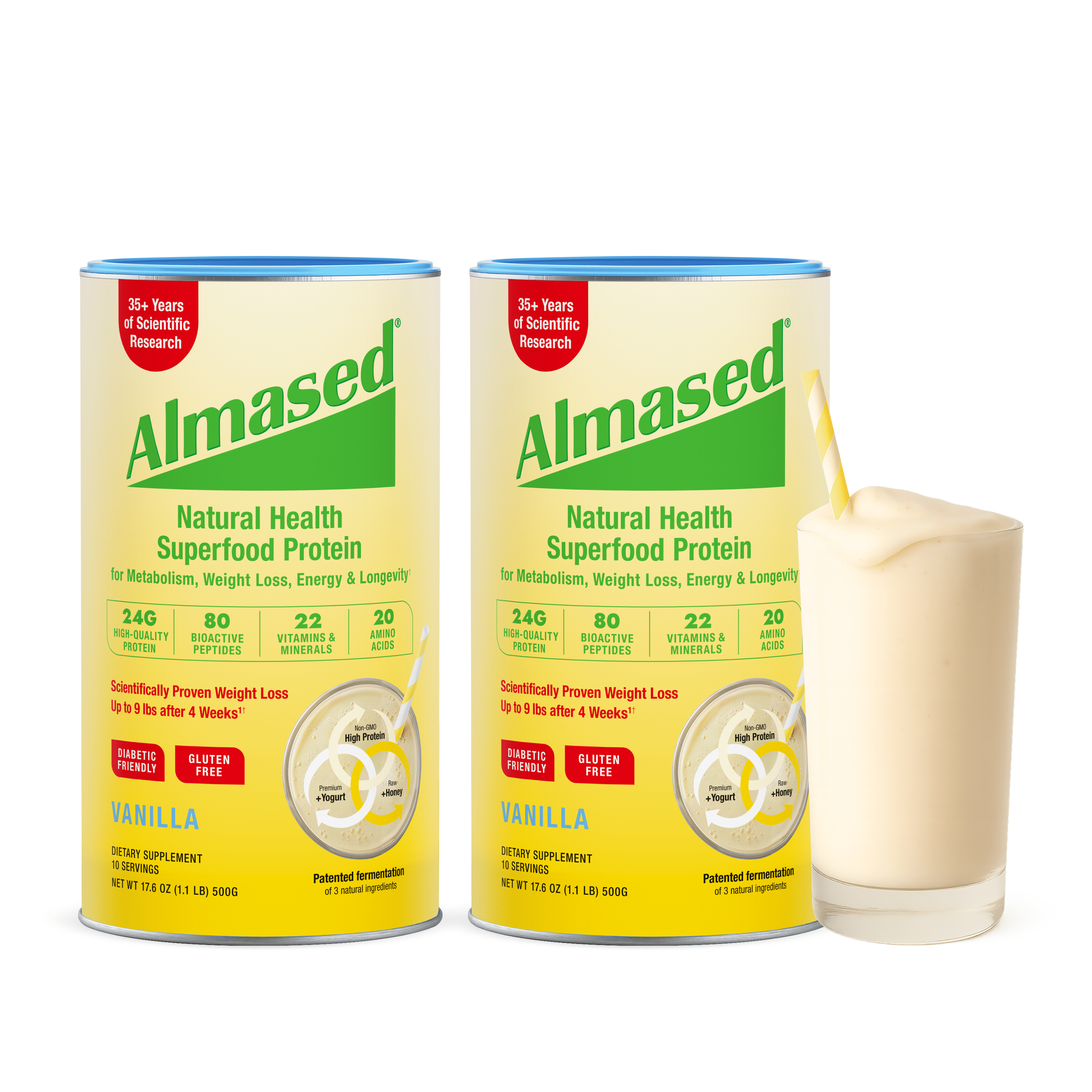 Almased Vanilla Shakes Flavor Gluten-Free, Weight management Powder, 17.6 oz (2 Pack)