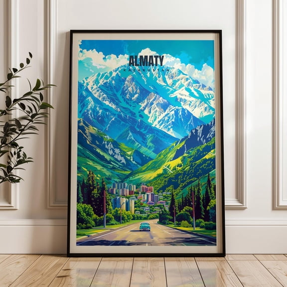 Almaty Travel Poster - Kazakhstan Wall Art Print, Illustration Poster, Artwork, Home & Office Decor, Gift Idea, Travel Print, Asia Print Wall Art, Modern Wall Decor, 24x36 UNFRAMED