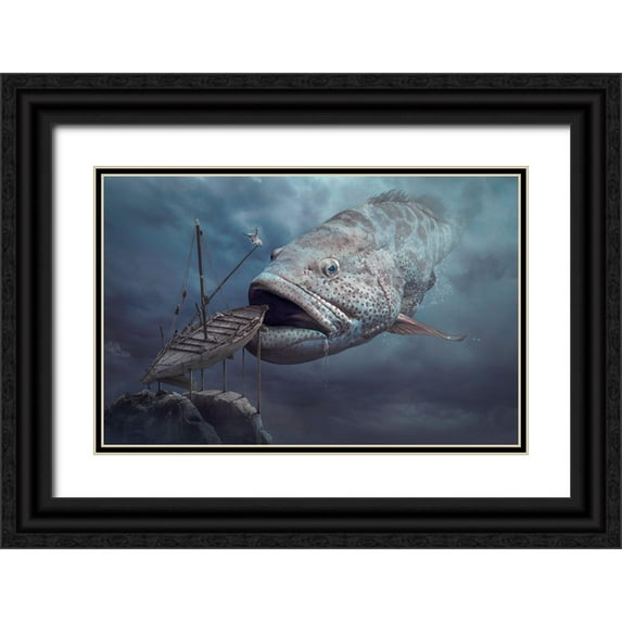Almawash, Sulaiman 24x17 Black Ornate Wood Framed with Double Matting Museum Art Print Titled - Ship Of Hope