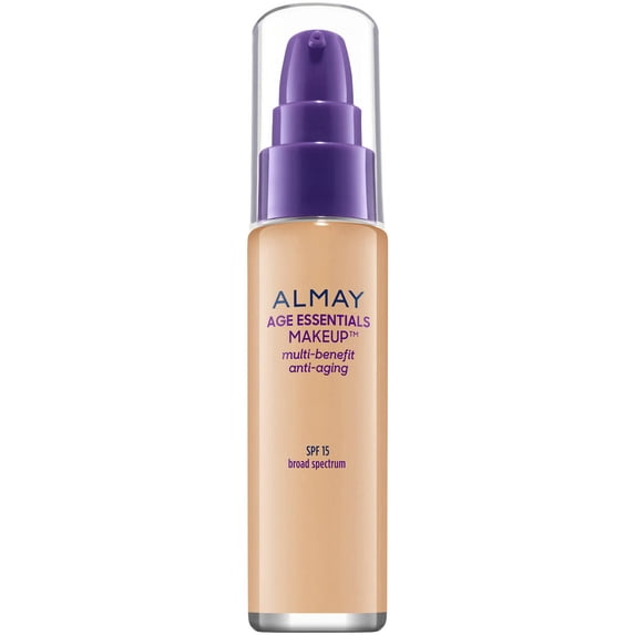 Almay Age Essentials Makeup Foundation, 140 Light/Medium Warm, with Broad Spectrum SPF 15, 1 Fl Oz