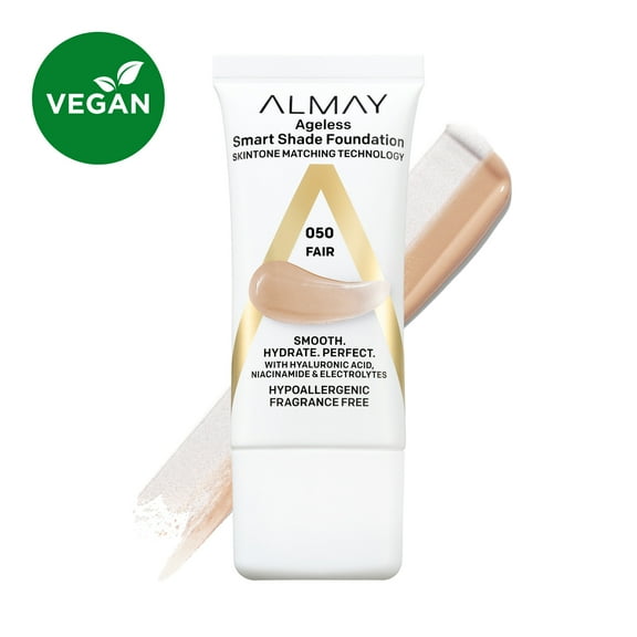 Almay Ageless Smart Shade Liquid Foundation Makeup, Hypoallergenic, 50 Fair, 1 fl oz