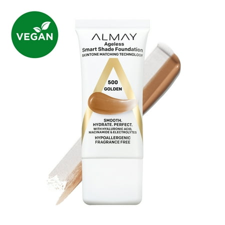 Almay Ageless Smart Shade Liquid Foundation Makeup, Hypoallergenic, 500 Golden, 1 fl oz