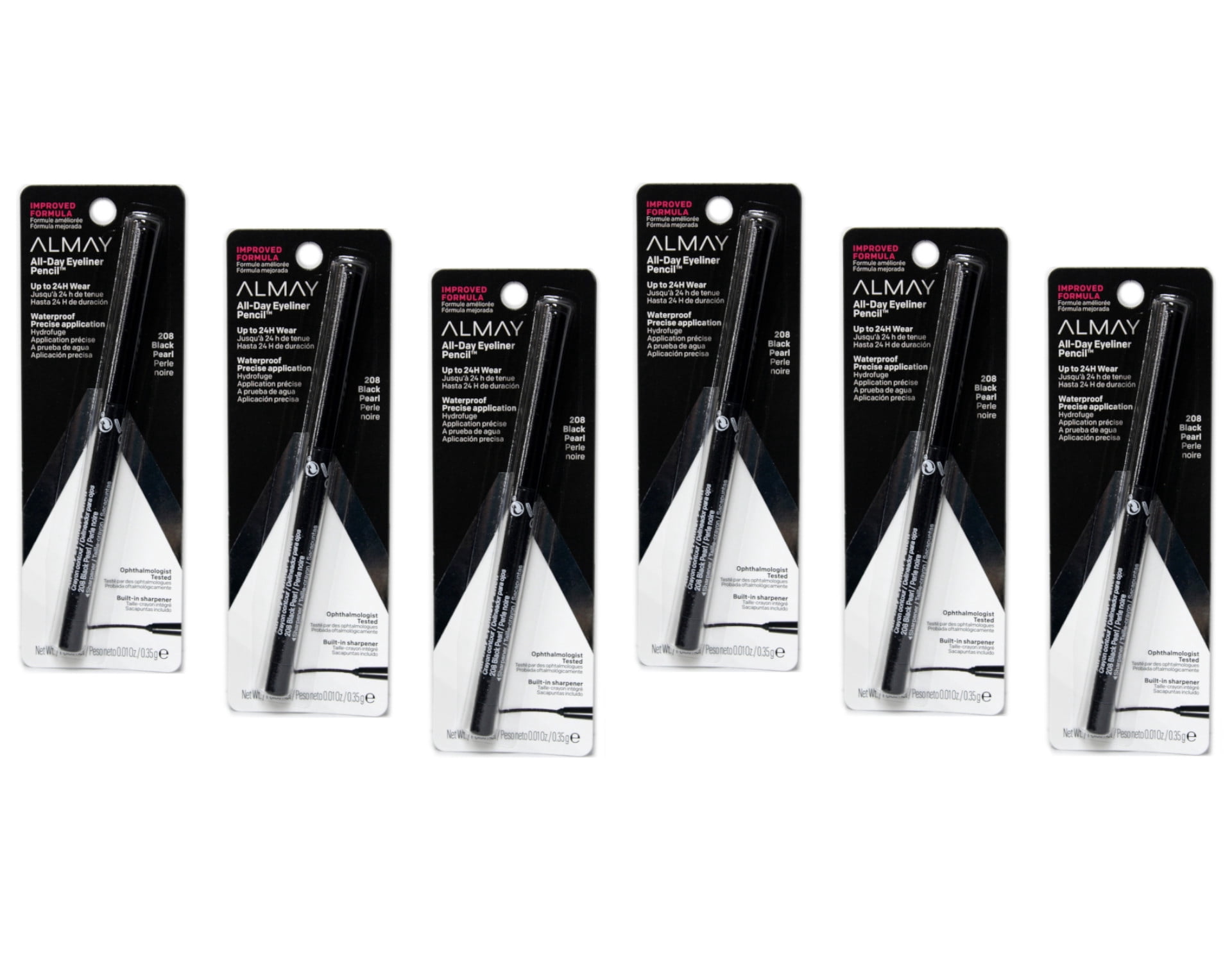 Almay AllDay Eyeliner Pencil, Black Pearl (208) Pack of 6