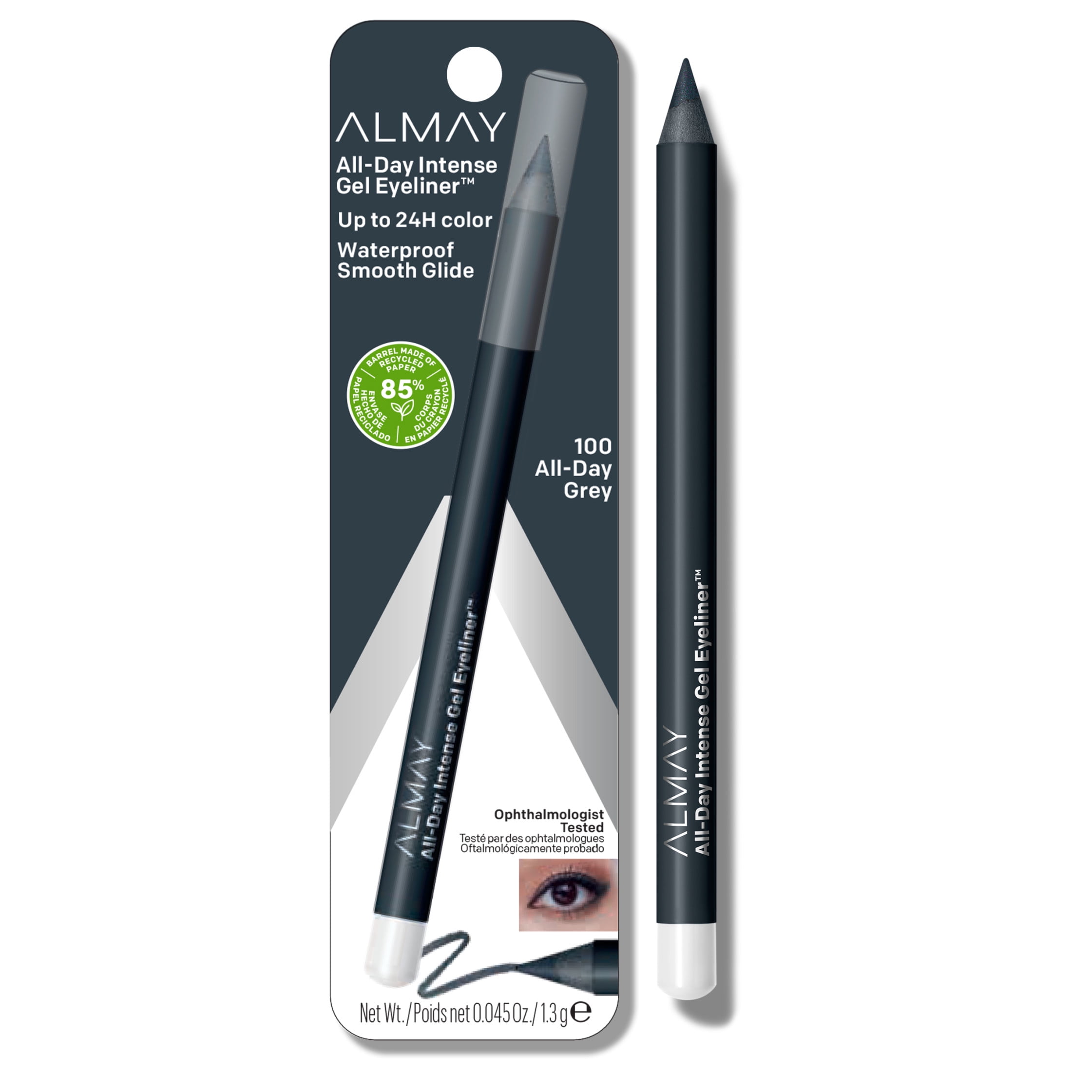 Almay All-Day Intense Gel Eyeliner Pencil, Waterproof, 100 All-day Grey, 0.045 oz