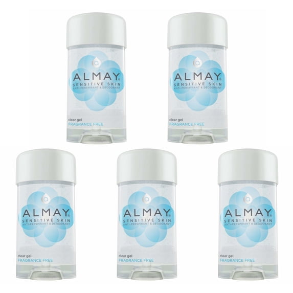 Almay Sensitive Skin Antiperspirant & Deodorant Clear Gel, Fragrance Free, 2.25 oz (Pack of 5)