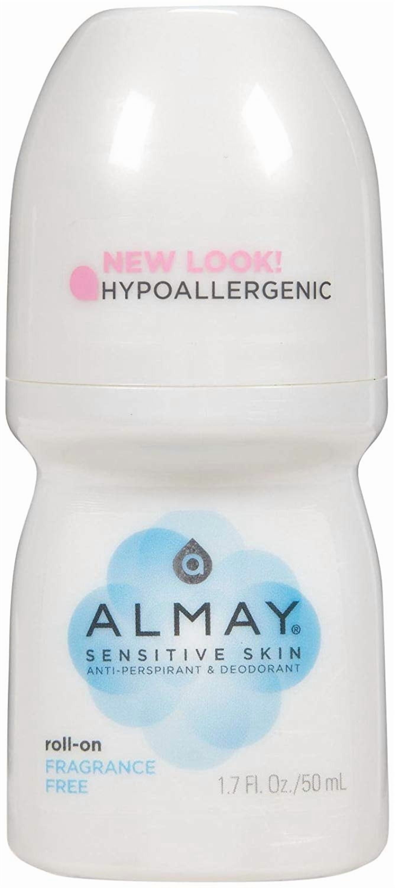 Almay Anti-Perspirant & Deodorant, Sensitive Skin, Roll-On, Fragrance Free 1.7 oz Pack of 5