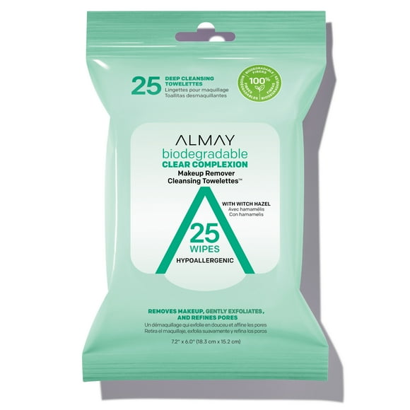 Almay Biodegradable Clear Complexion Makeup Remover Cleansing Towelettes, 25 count