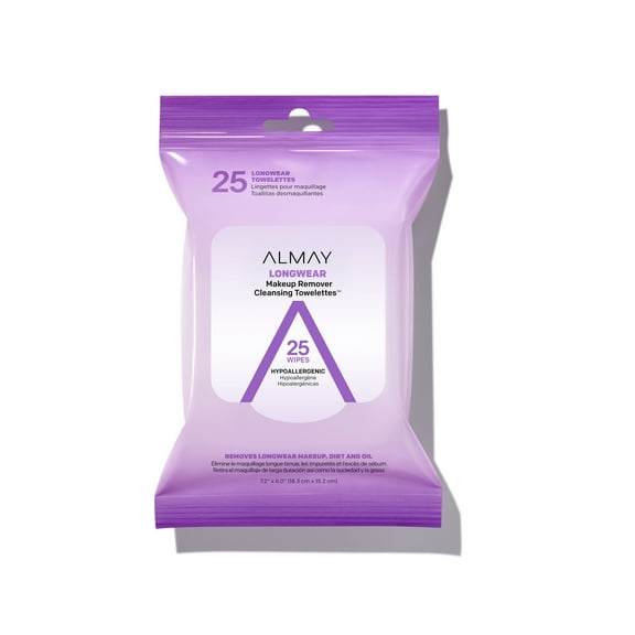 Almay Biodegradable Longwear Makeup Remover Cleansing Towelettes, 25 Count