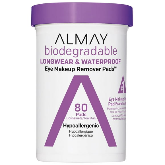 Almay Biodegradable Longwear and Waterproof Eye Makeup Remover Pads, 80 Count