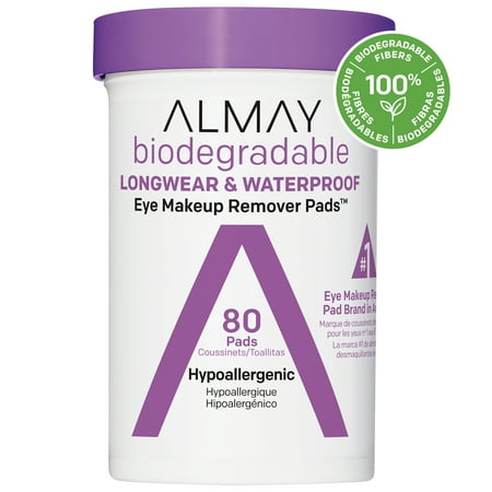 Almay Biodegradable Longwear and Waterproof Eye Makeup Remover Pads, 80 Count