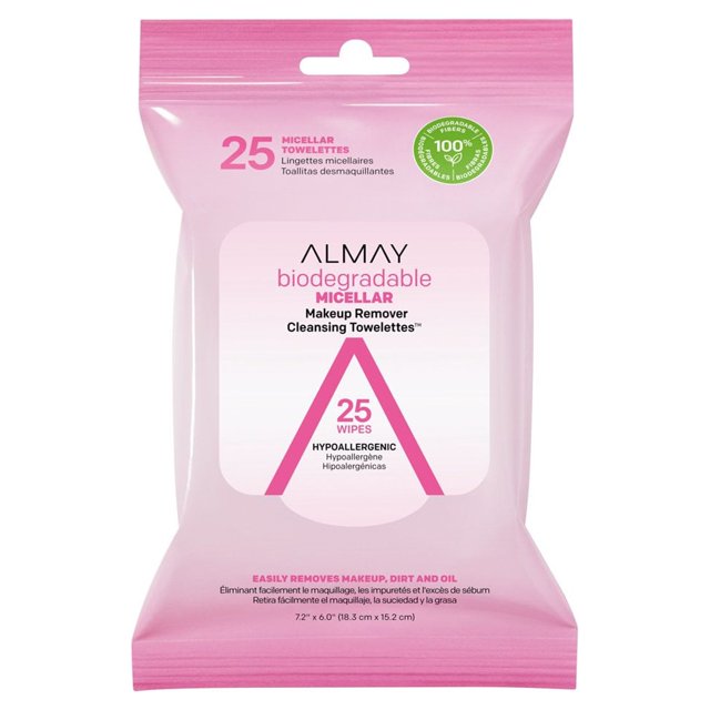 Almay Biodegradable Micellar Makeup Remover Cleansing Towelettes, 25