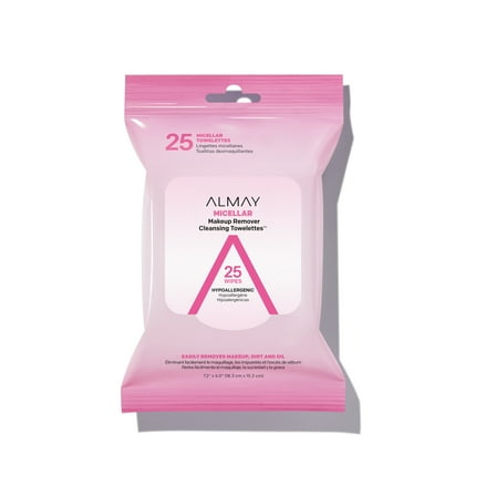 Almay Biodegradable Micellar Makeup Remover Cleansing Towelettes, 25 Count