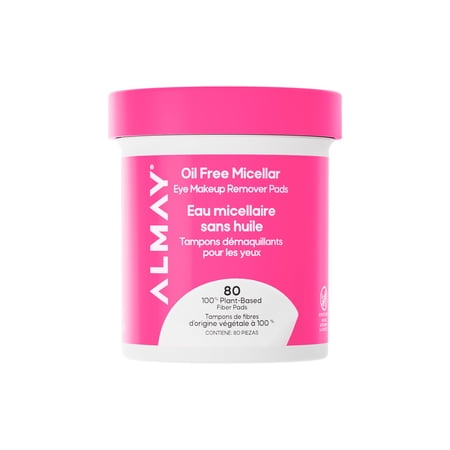 Almay Oil Free Micellar Eye Makeup Remover Pads, Gentle & Hypoallergenic, Fragrance-Free, Ophthalmologist Tested, Suitable for Sensitive Eyes, 80 count