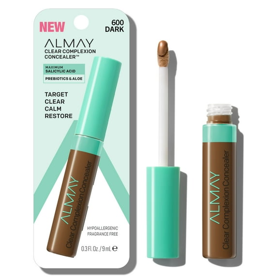 Almay Clear Complexion Concealer Makeup, Hypoallergenic, 600 Dark, 0.3 fl oz