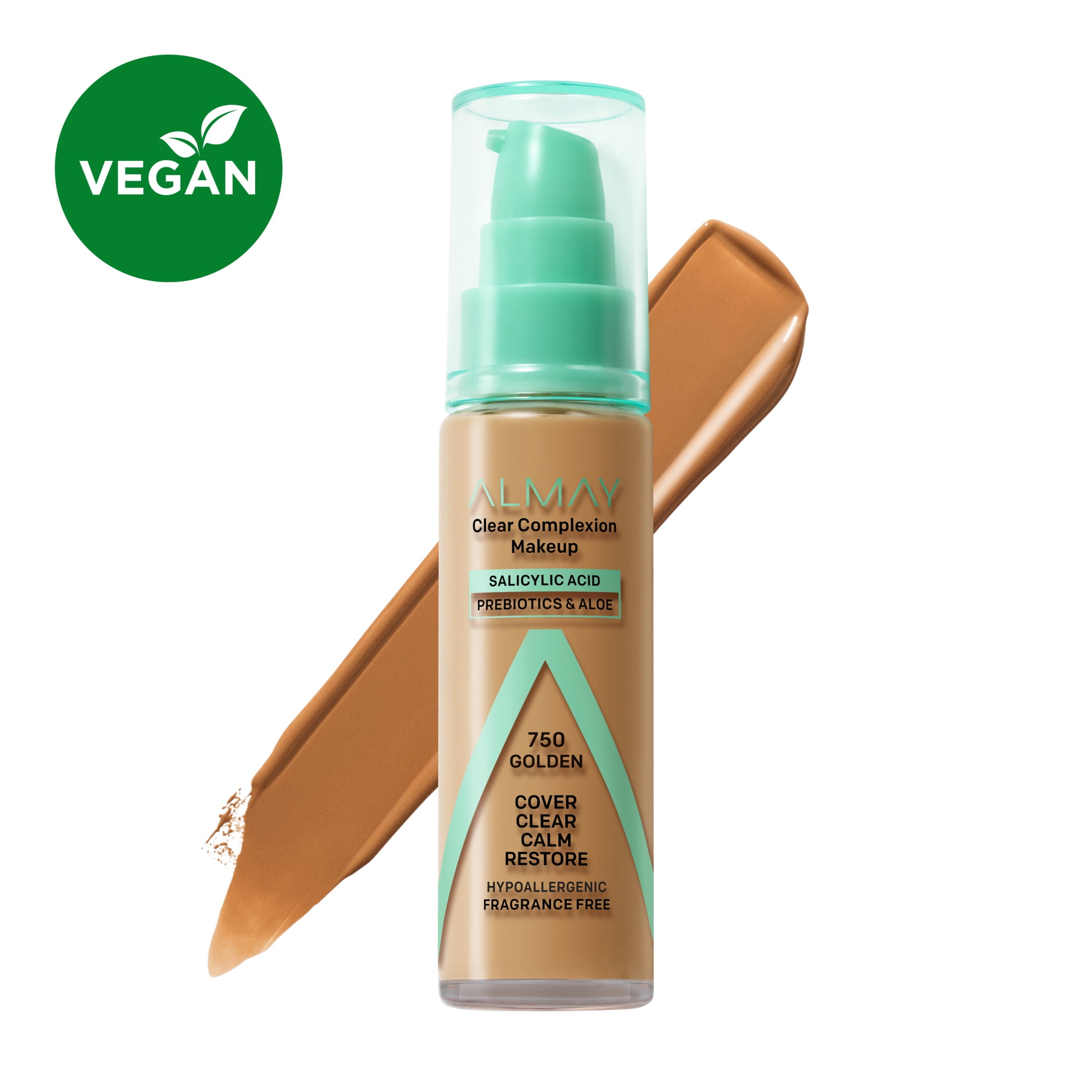 Almay Clear Complexion Foundation Makeup, Hypoallergenic, 750 Golden, 1 fl oz