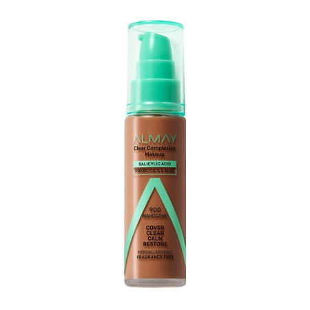 Almay Clear Complexion Foundation Makeup, Hypoallergenic, 900 Mahogany, 1 fl oz