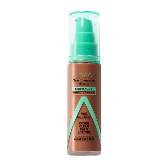 Almay Clear Complexion Foundation Makeup, Hypoallergenic, 900 Mahogany, 1 fl oz
