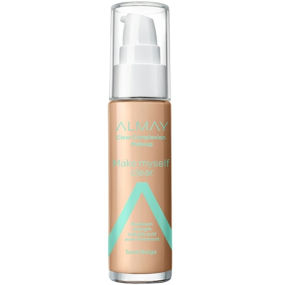 Almay Clear Complexion Makeup, Hypoallergenic, Cruelty, Fragrance Free, Dermatologist Tested Foundation, with Salicylic Acid, 1.0 oz - 600 Sand Beige