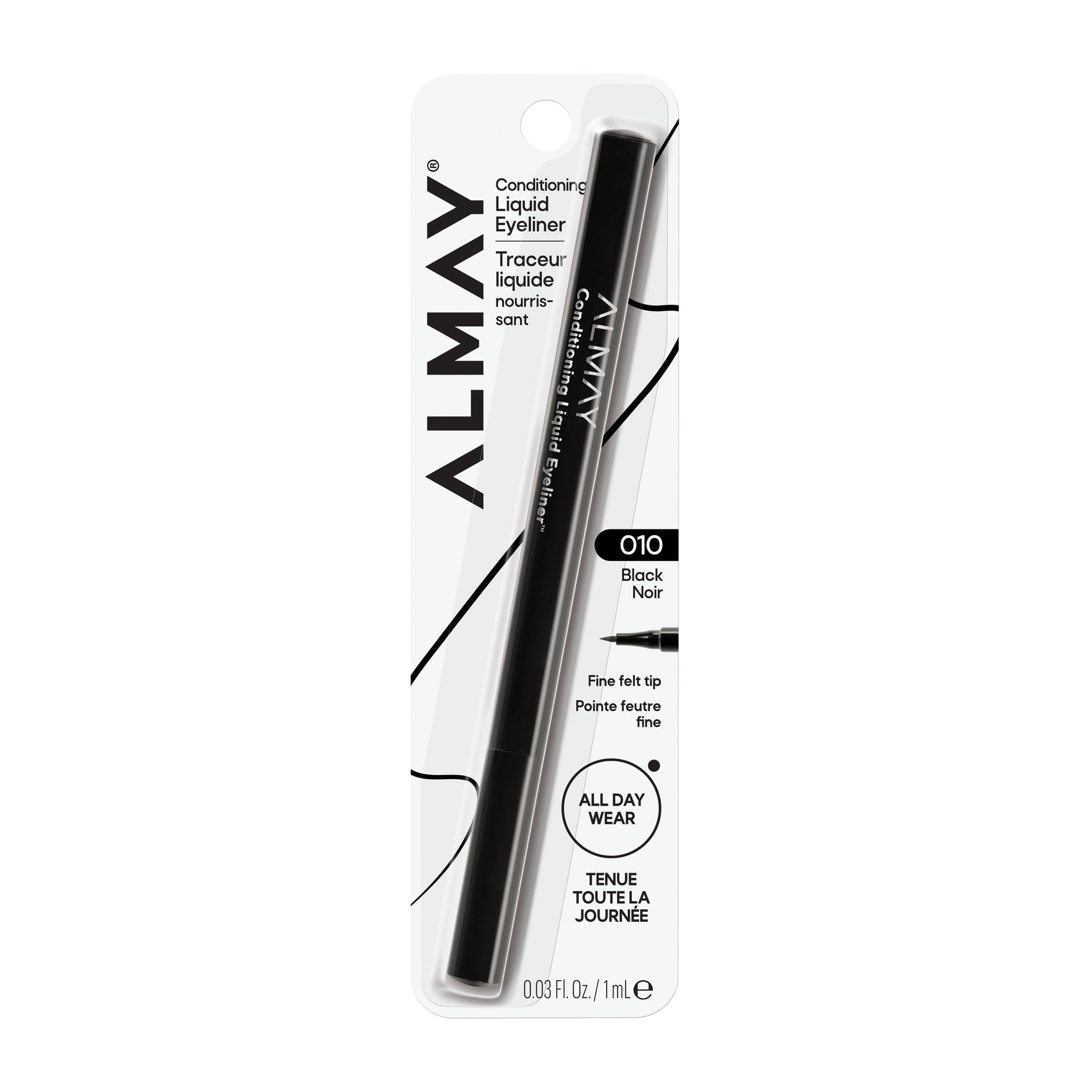 Almay Conditioning Liquid Liner, Precision Felt Tip Eyeliner, Waterproof, Cruelty-Free Makeup, 10 Black
