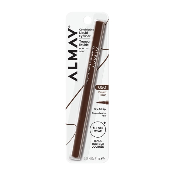 Almay Conditioning Liquid Liner, Precision Felt Tip Eyeliner, Waterproof, Cruelty-Free Makeup, 20 Brown