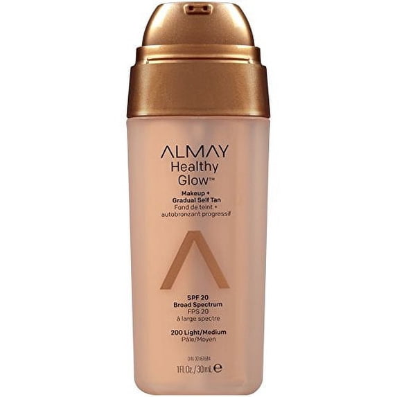 Almay Healthy Glow Makeup Plus Gradual Self Tan, Dermatologist Tested, Fragrance Free, Hypoallergenic, SPF 20, 200 Light/Medium, 1.0 fl oz
