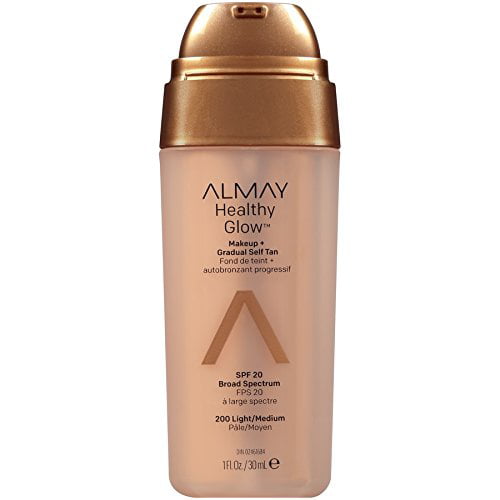 Almay Healthy Glow Makeup Plus Gradual Self Tan, Dermatologist Tested,  Fragrance Free, Hypoallergenic, SPF 20, 200 Light/Medium, 1.0 fl oz 