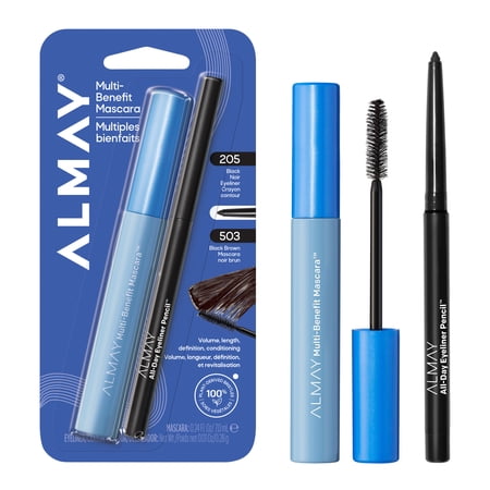 Almay Multi-Benefit Mascara & All-Day Eyeliner Pencil Duo, Eye Makeup, Hypoallergenic, Black Eyeliner and Black Brown Mascara, 1.1 oz, Black Eyeliner and Black Brown Mascara, 1.1 oz