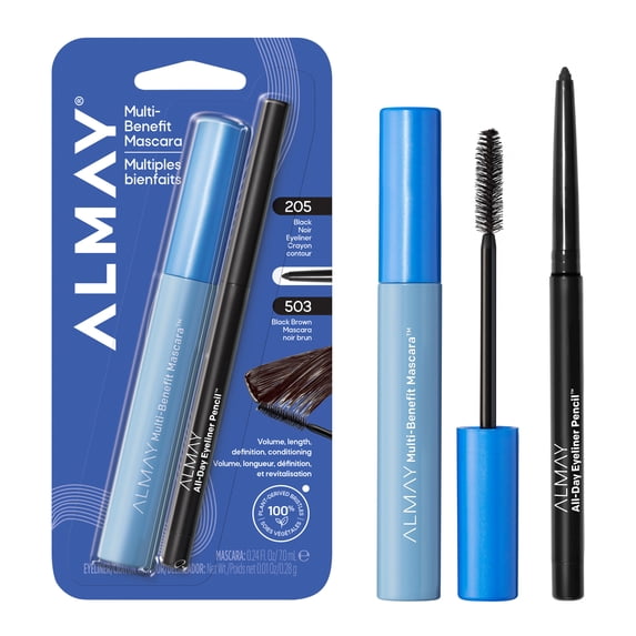 Almay Multi-Benefit Mascara & All-Day Eyeliner Pencil Duo, Eye Makeup, Hypoallergenic, Black Eyeliner and Black Brown Mascara, 1.1 oz, Black Eyeliner and Black Brown Mascara, 1.1 oz