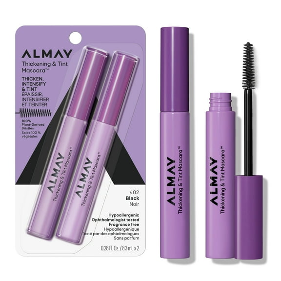 Almay Thickening & Tint Hypoallergenic Volume Mascara, 402 Black, 2 count
