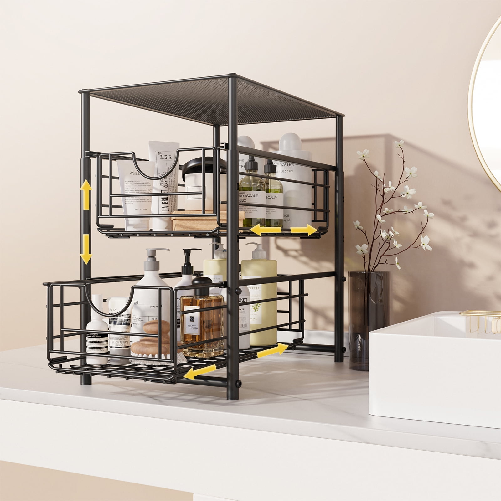 Almaybe Under Sink Organizers and Storage, 2 Tiers Metal Adjustable ...